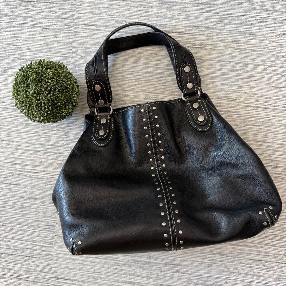 Michael Kors Vintage Astor Black Studded Leather Shoulder Bag Hobo Satchel